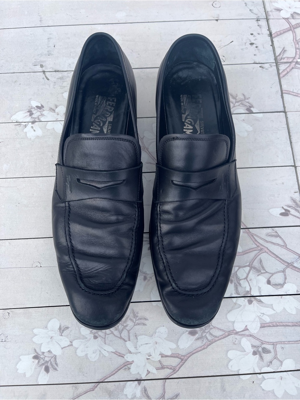 Salvatore Ferragamo Black Leather Penny Loafers